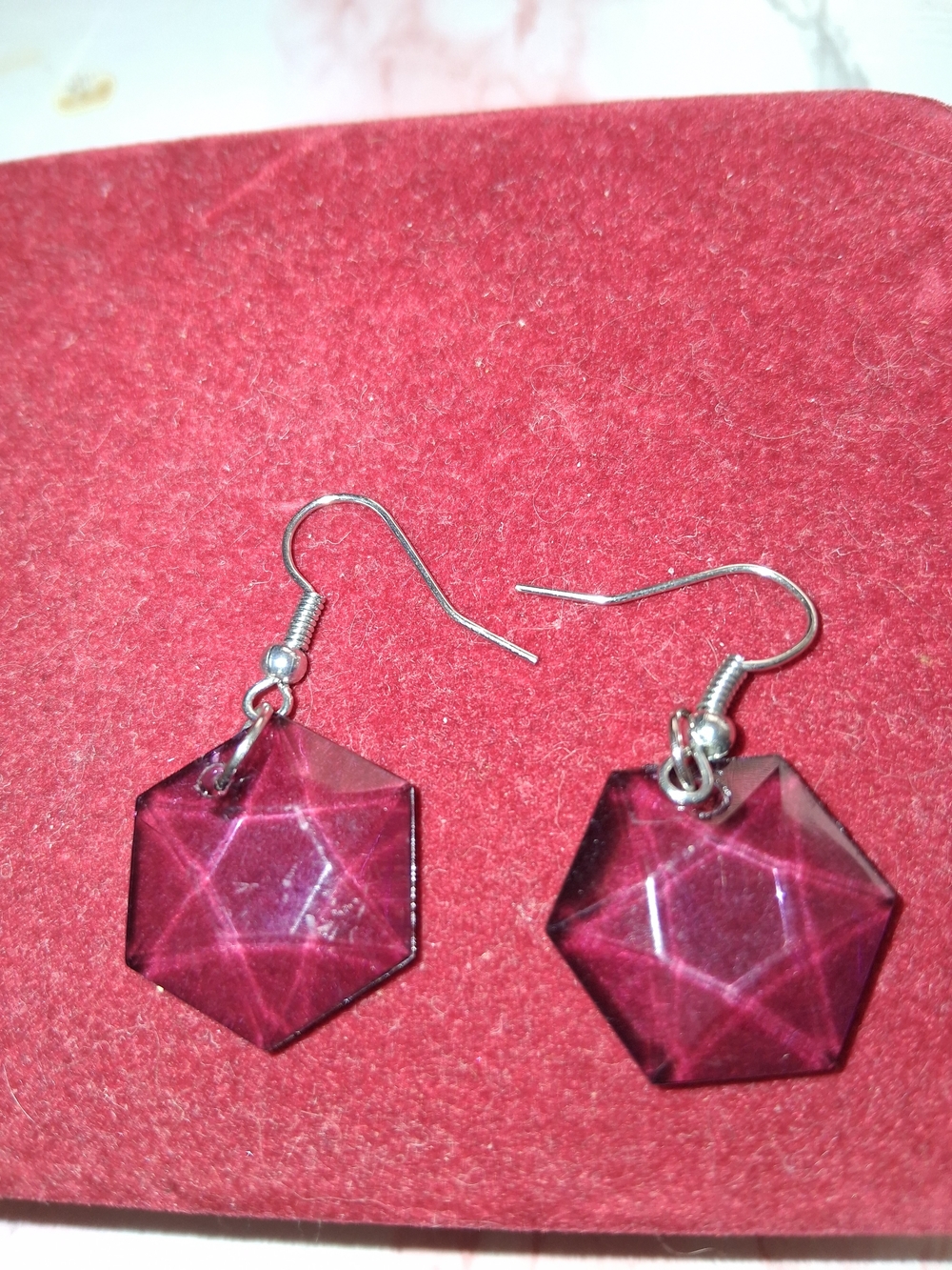 Source Unknown Pink Hexagon Dangle Earrings